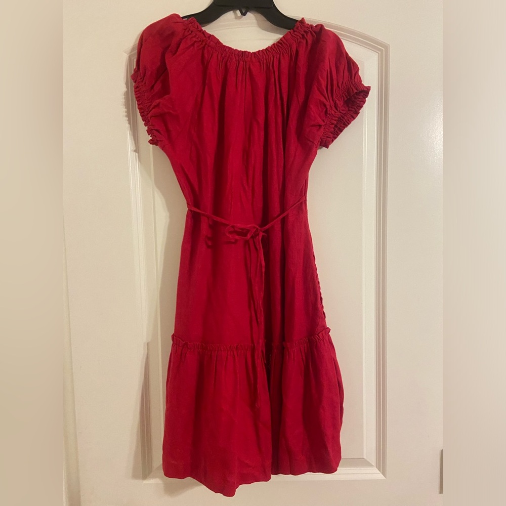 Free people Perri Linen Drop-Waist Mini Dress - Wild Rose Red Sz Small rayon - Picture 9 of 13